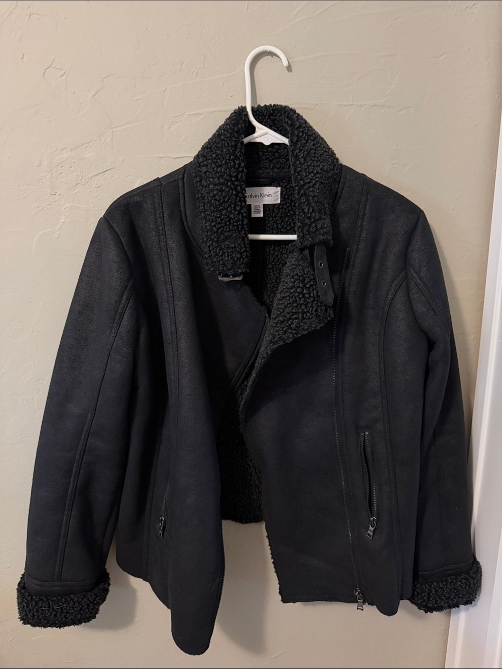 Calvin Klein Black Faux-Shearling Aviator Jacket
